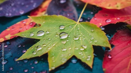 red leaf with water drops