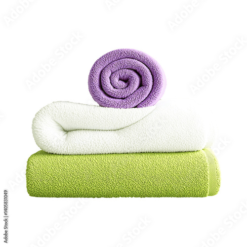 Colorful Towel Stack on Transparent Background. 