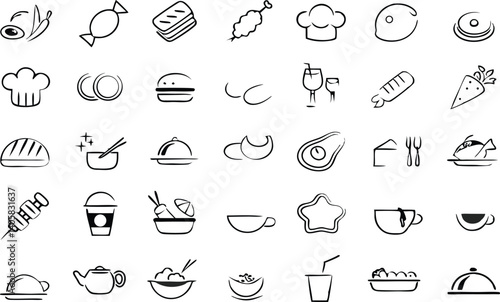 Food Icons Culinary Collection of HandDrawn Restaurant Menu Graphics