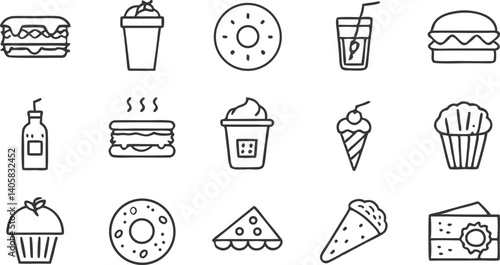 Sweet Treats, Savory Bites Food Icons Collection of Deliciousness