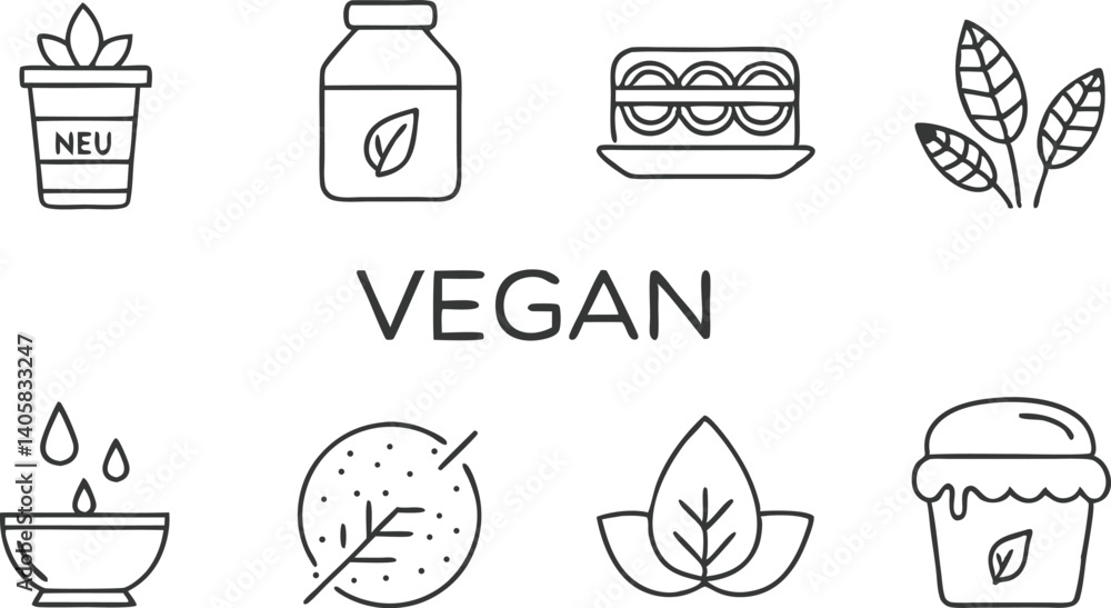 Fototapeta premium Vegan Food Icons PlantBased Lifestyle, Healthy Eating Choices