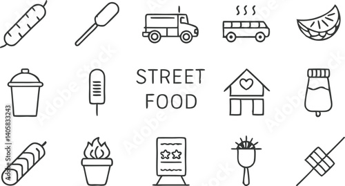 Delicious Street Food Icons Kebabs, Trucks, Stands, and More