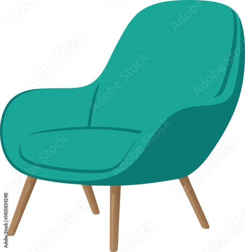 Teal Upholstered Armchair, Modern Design, Wooden Legs, Comfortable Seating