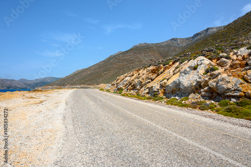 Obraz na płótnie Asphalt road on Amorgos island. Cyclades, Greece w salonie