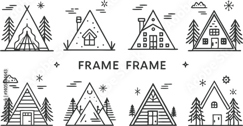 AFrame Cabin Illustrations Mountain, Winter, Nature Designs