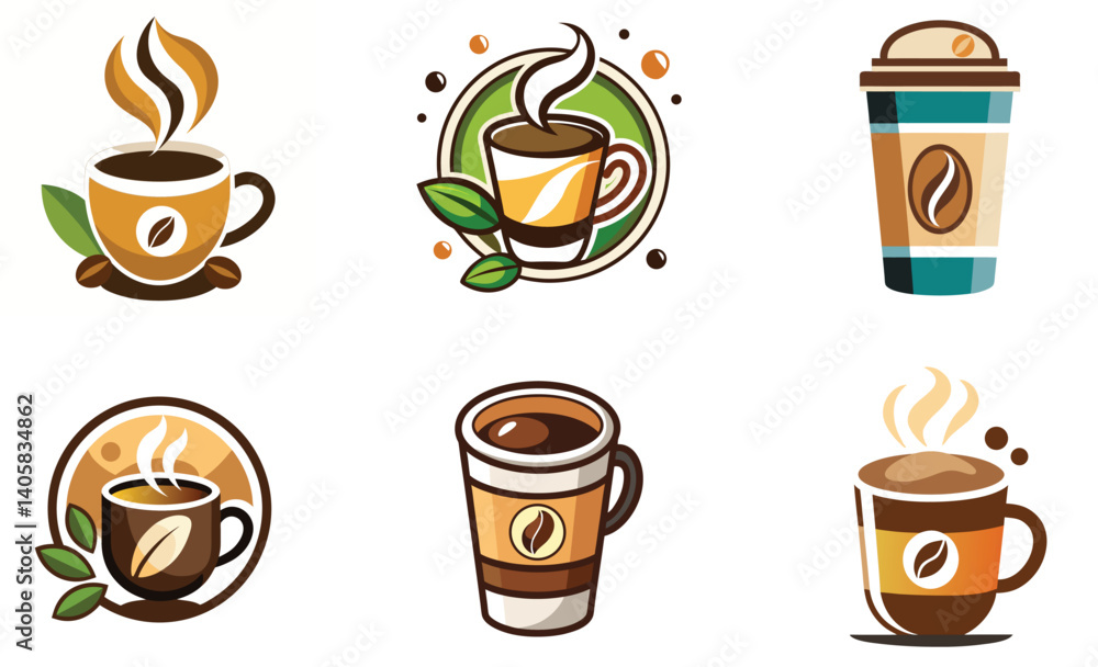 Obraz premium Collection of Cartoon Coffee Cup Designs for Restaurant Logos