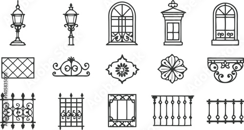 Ornate Ironwork Windows, Gates, Fences, Lamps, and Architectural Details