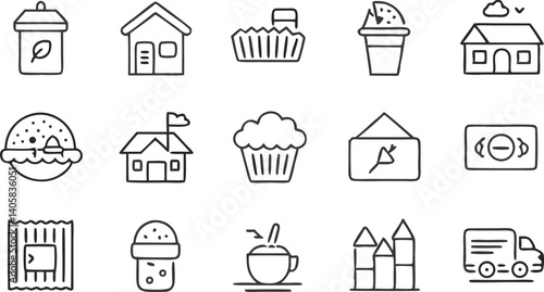 House Icons Food, Drinks, Buildings, and Transportation