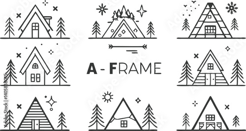 Charming AFrame Cabin Illustrations Mountain, Winter, Forest Scenes