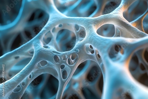Wallpaper Mural Close-up microscopic view of a three-dimensional trabecular bone structure. Pale blue and white hues dominate, highlighting the porous, interconnected network of bone tissue. Torontodigital.ca