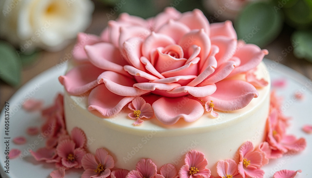 Beautiful rose cake elegantly decorated for the Rose Festival Beautiful rose cake elegantly decorated for the Rose Festival