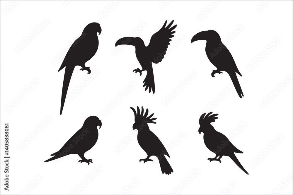 Naklejka premium Bird Silhouette Bundle | Flying Birds Vector Clipart | SVG, PNG, EPS for Cricut & Laser CuttingBirds Vector Silhouettes | Wildlife Animal SVG Files | Digital Bird Clipart for Crafts & DecorFlying 