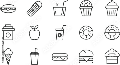 Food Icons Drinks, Sweets, Snacks, and Fast Food Graphics