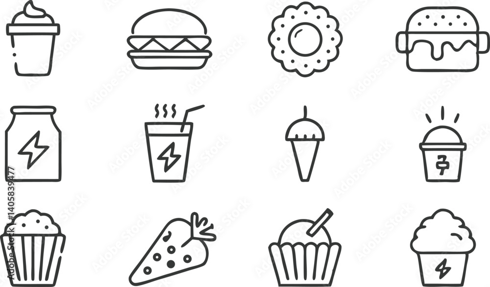 Fast Food Icons Burgers, Cupcakes, Drinks, Energy, Snacks Fast Food Icons Burgers, Cupcakes, Drinks, Energy, Snacks