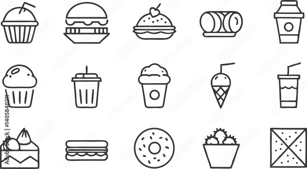 Fast Food Icons Burgers, Cupcakes, Drinks, Sweets, and More Fast Food Icons Burgers, Cupcakes, Drinks, Sweets, and More