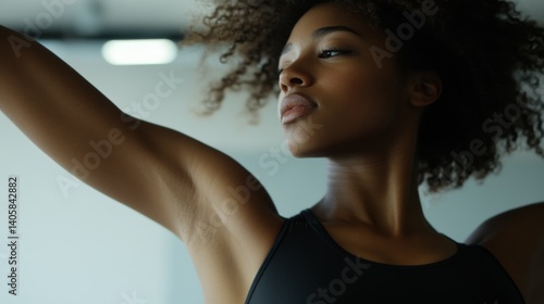 Professional dancer practicing contemporary dance. Featuring graceful movements and studio space