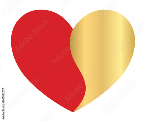 Heart as sign, symbol of autism, made of red half and golden isolated on transparent background. Vector EPS10