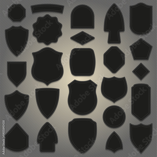 Set of empty shield patch badge template for crest insignia security military army