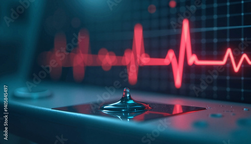 Obraz na płótnie Heartbeat Monitor Display with Red Pulse Waveform on Screen - World Blood Donor's Day w salonie