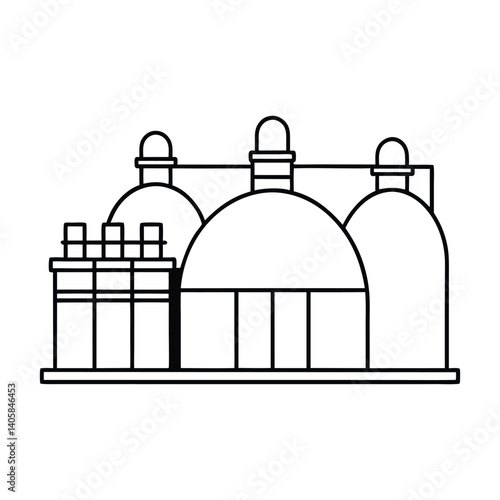 Factory for liquefied gas with many spherical tank line art vector illustration