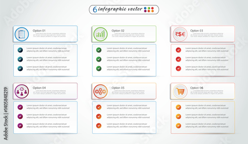 Infographic design template with icon. Timeline concept with 6 steps. Can be used for workflow layout, Presentation, diagram, banner, Vector illustration with 6 columns options