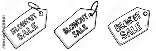 sale tags featuring "Blowout Sale" in sketch style  