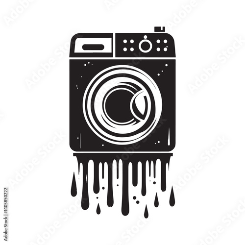 Abstract black and white vector illustration of a stylized washing machine