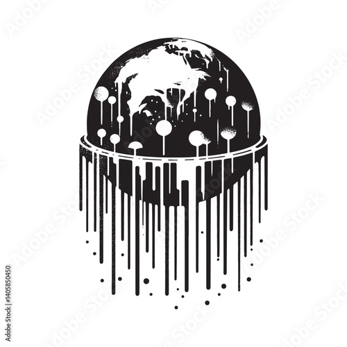 Abstract depiction of a terraforming device with grunge dripping design