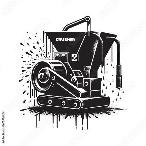Abstract depiction of a stone crusher machinery in grunge art style