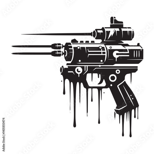 Abstract depiction of a stylized ray gun with dripping paint effect