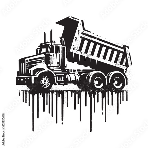 Abstract Dump Truck Vector Graphic with Drip Design in Black and White