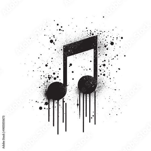Abstract dripping spray paint music note on isolated white background illustration