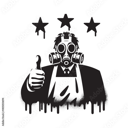 Abstract Expressionist Style Man with Gas Mask and Thumbs Up Gesture
