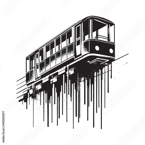Abstract grunge funicular illustration, minimalist design in monochrome tones