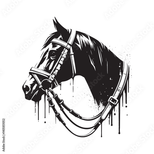 Abstract horse head with bridle in black and white stencil style vector