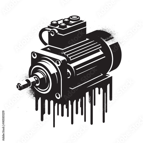 Abstract Illustration of Servo Motor, Stencil Style with Spray Paint Drips