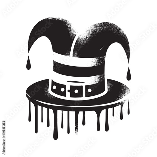 Abstract jester hat with dripping ink effect in stencil grungy style artwork