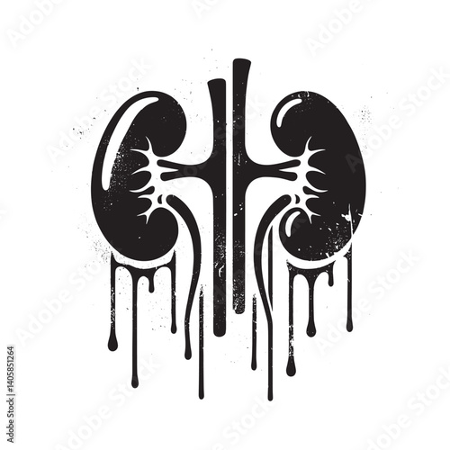 Abstract Kidney Illustration with Drip Effect on Isolated White Background
