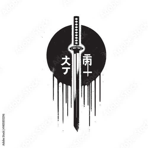 Abstract Kusanagi sword illustration with dripping ink effect on white background