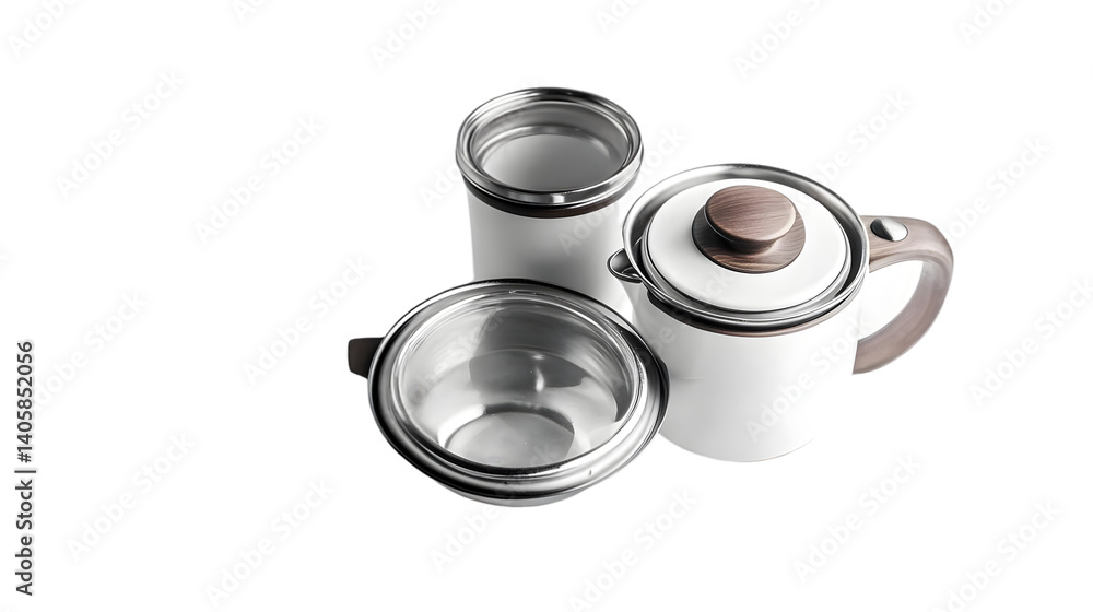 White Tea Set with Brown Handle in Transparent Background Photo White Tea Set with Brown Handle in Transparent Background Photo