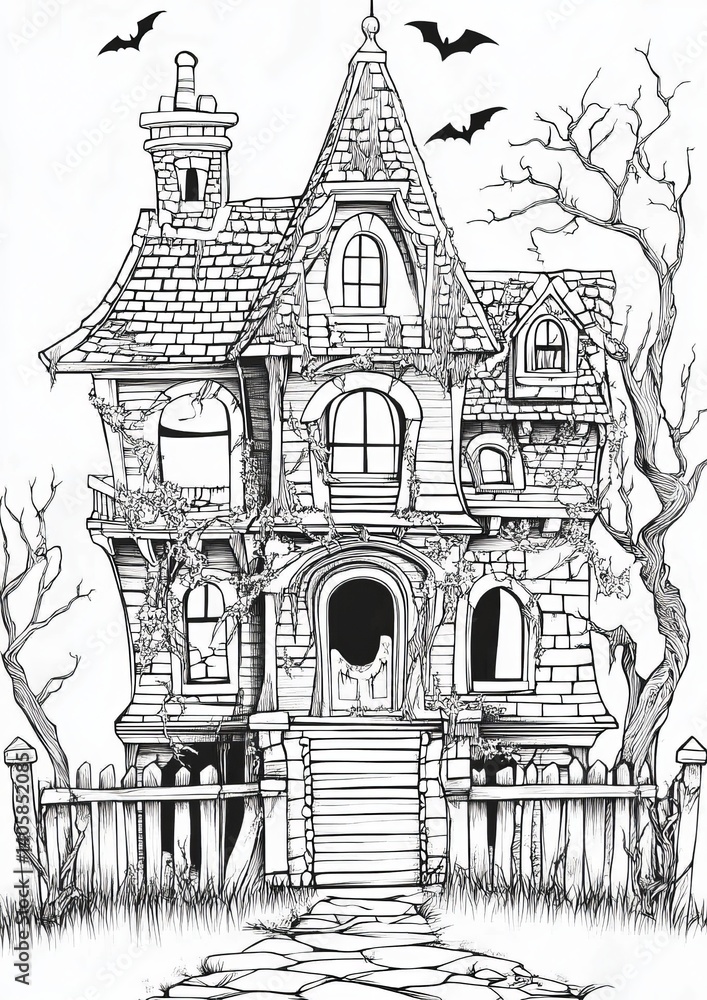 Obraz premium Haunted House Coloring Pages