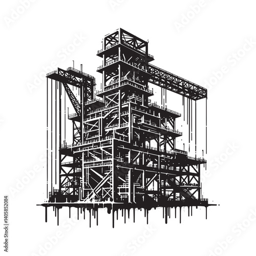 Abstract Steelwork Construction in Bold Stencil Style with Grunge Details