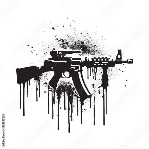 Abstract stencil style weapon design with dripping effect on a white background