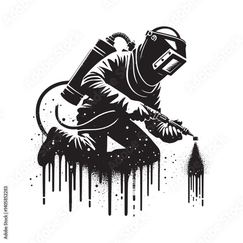 Abstract underwater welder silhouette in a distressed stencil style illustration