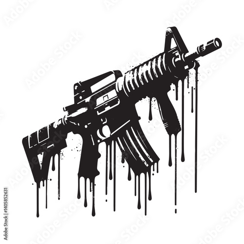 Artistic depiction of an assault rifle weapon in black and white grunge art