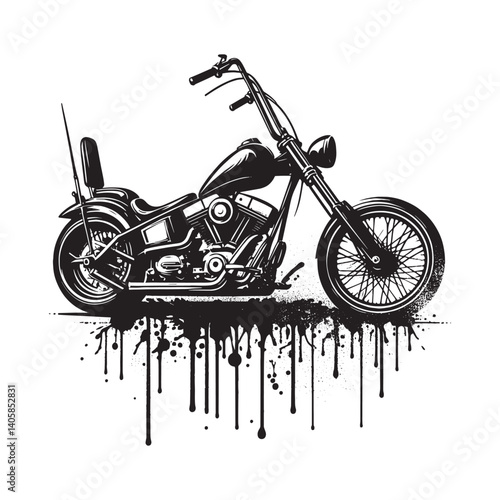 Black and white chopper motorcycle design with dripping spray effect