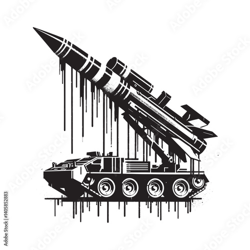 Black and White Javelin Missile System Illustration in Grunge Style