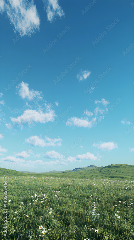Serene Horizon: The Meeting of Sky and Meadow in a Tranquil Vista Serene Horizon: The Meeting of Sky and Meadow in a Tranquil Vista