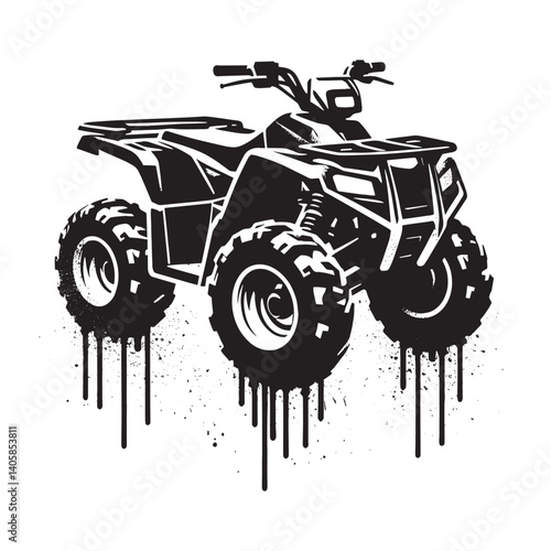 Dynamic Four-Wheeler Illustration in Stencil Style with Grunge Elements