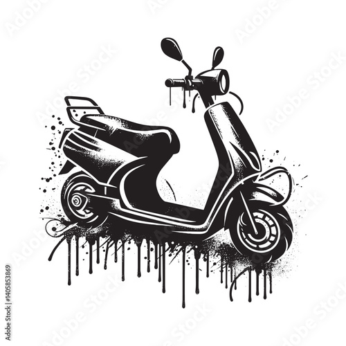 Electric scooter in stencil graffiti style, flat vector illustration